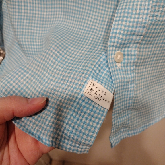 Frank & Eileen Women's Linen Blue Gingham Check Button Down Shirt Sz M-Beach - Picture 6 of 8